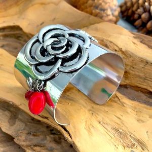 Silver wide cuff bracelet